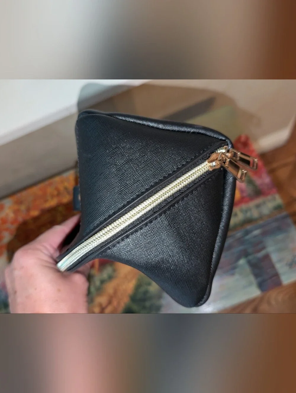 NWT Chicos Black Saffiano Faux Leather Toiletry Bag Travel Makeup Case NWT
